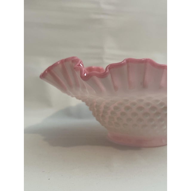Mid 20th Century Bowl Pink Glow Hobnail Ruffled Fenton Cased Glass 4" Tall 10" Vantage For Sale - Image 13 of 13