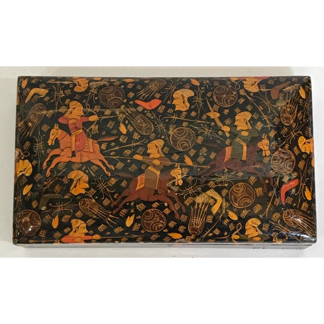 Vintage Kashmir Paper Mache Hand Painted Covered Box For Sale - Image 12 of 12