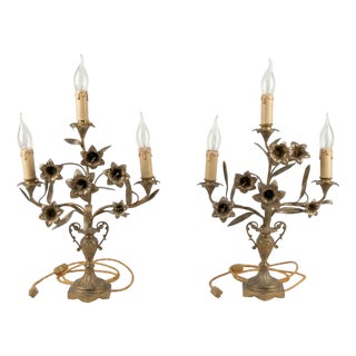 Bouquet of Devotion Sacred Heart Lamps, 19th Century, Set of 2 For Sale