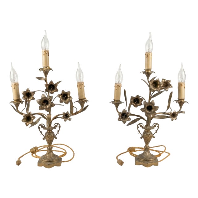 Bouquet of Devotion Sacred Heart Lamps, 19th Century, Set of 2 For Sale