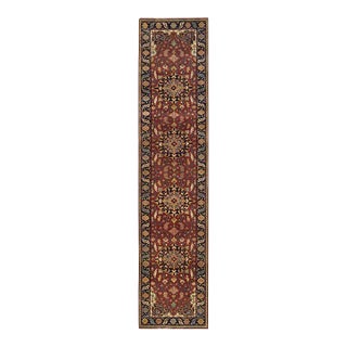 2010s Rust Red, Antiqued Sarouk Re-Creation, Natural Dyes Densely Woven, Natural Wool Hand Knotted, Runner Oriental Rug For Sale