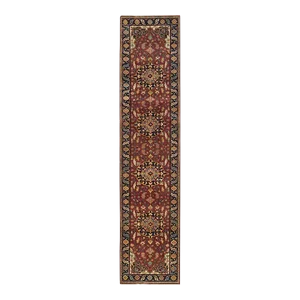 2010s Rust Red, Antiqued Sarouk Re-Creation, Natural Dyes Densely Woven, Natural Wool Hand Knotted, Runner Oriental Rug