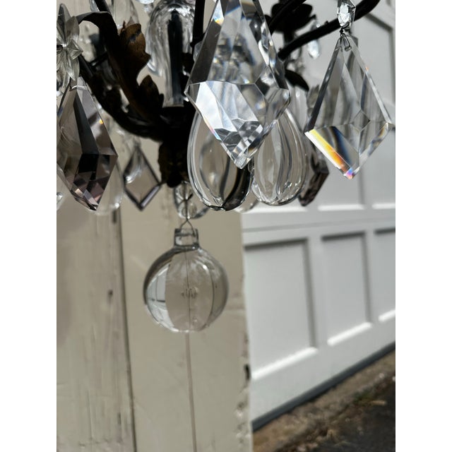 1940s Vintage Six Arm Metal and Crystal French Provincial Chandelier For Sale - Image 5 of 8