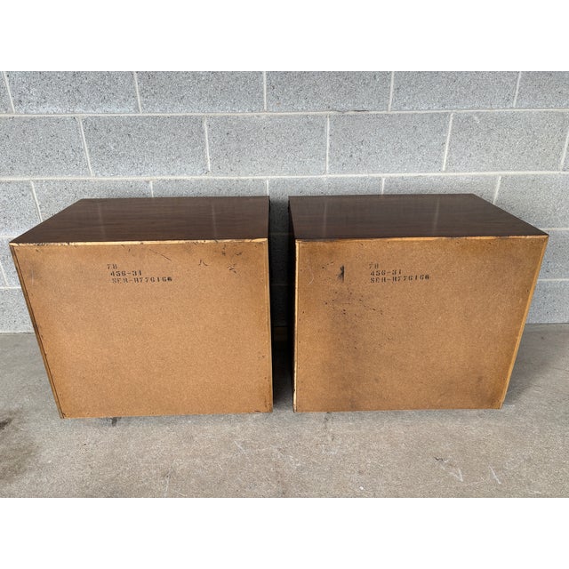 Mid 20th Century Lane Furniture Campaign Style 2 Drawer Walnut Nightstands - A Pair For Sale - Image 11 of 12