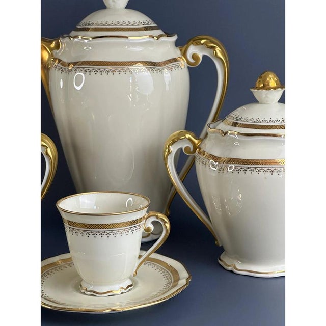 Vintage Сream and Gilt Coffee Service by R. Leclair for Limoges, France, Set of 21 For Sale - Image 9 of 12