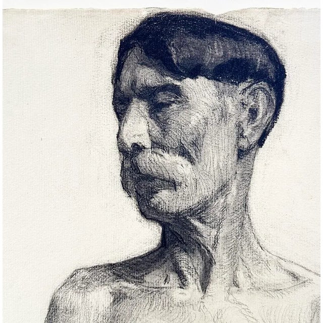 Set of Early 1900's Antique French Academic Drawings of Gentleman in Swim Trunks, Charcoal on Paper With Mat, Dated 1917 For Sale - Image 4 of 12
