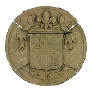 Mid 20th Century Reclaimed Seal of New Rochelle NY Terra Cotta Medallion