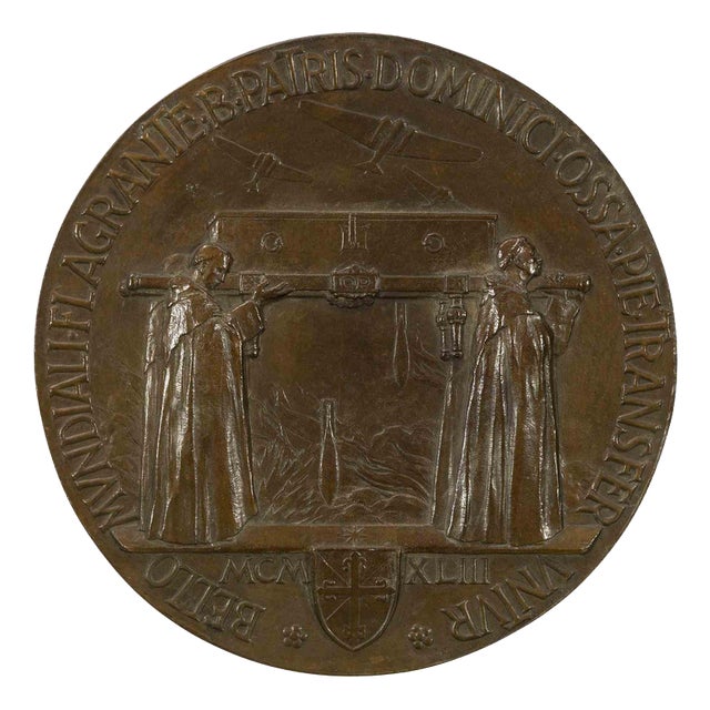 Bronze Commemorative Medal of Saint Dominic Relics Transfer, Italy, 1943 For Sale