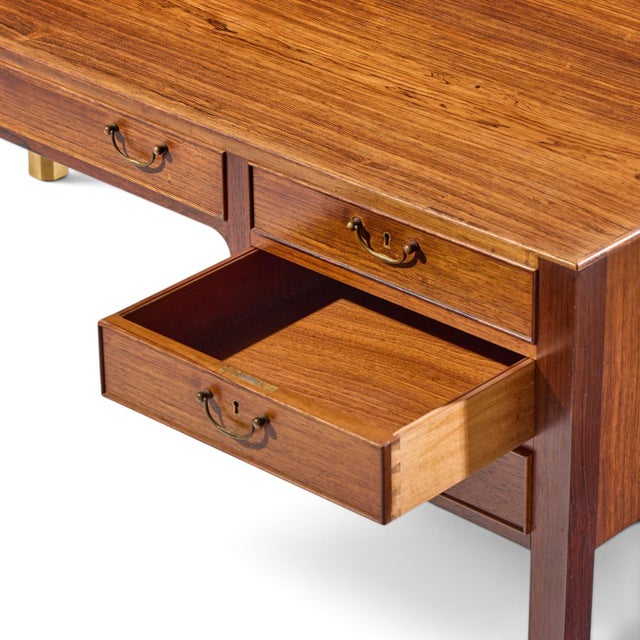 Brown Ole Wanscher for Aj Iversen Mid Century Danish Rosewood and Brass Desk For Sale - Image 8 of 9