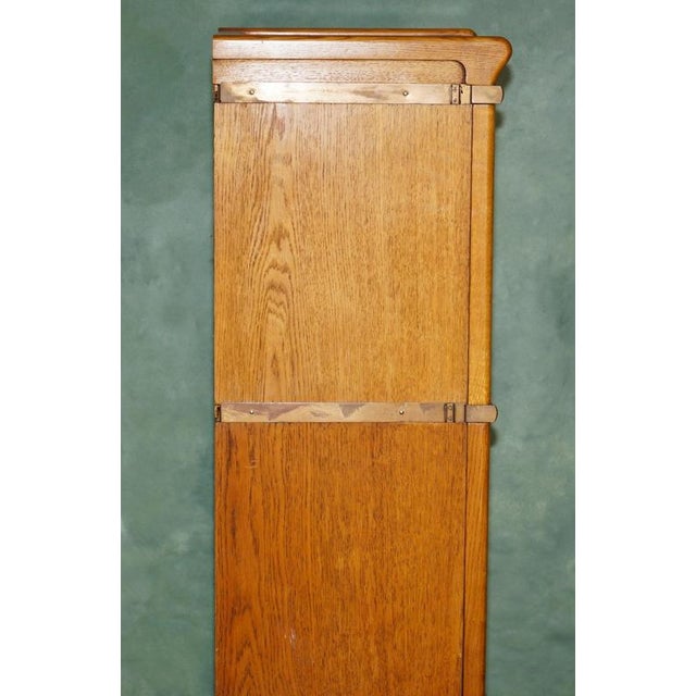 Wood Antique Modular Honey Oak and Gilt Brass Stacking Bookcase with Glazed Retracting Doors For Sale - Image 7 of 18