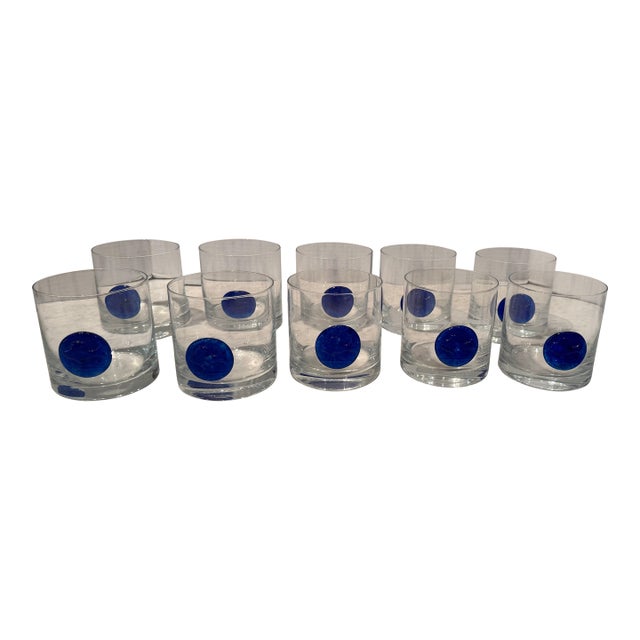 Set of Eleven Lowball Glasses With Applied Fish Medallions For Sale