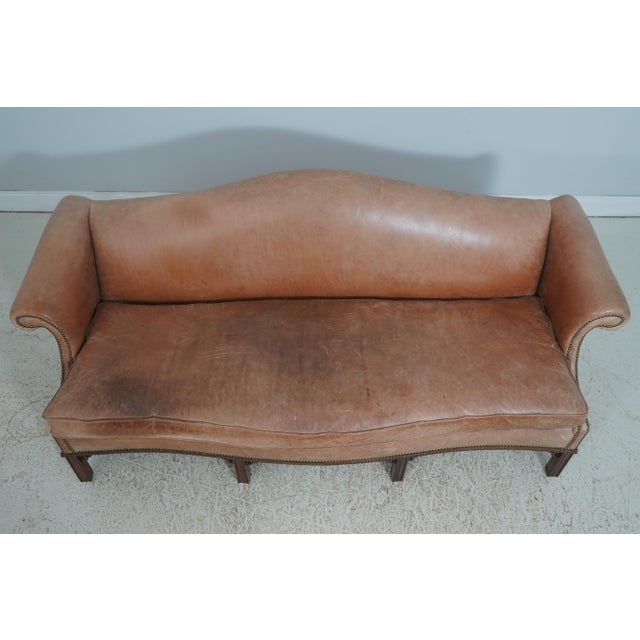 Chippendale Hickory Chair Co Camelback Leather Sofa For Sale - Image 3 of 18