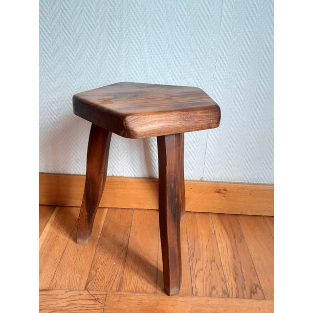 Brutalist Stool in Wood, 1960s For Sale - Image 4 of 11