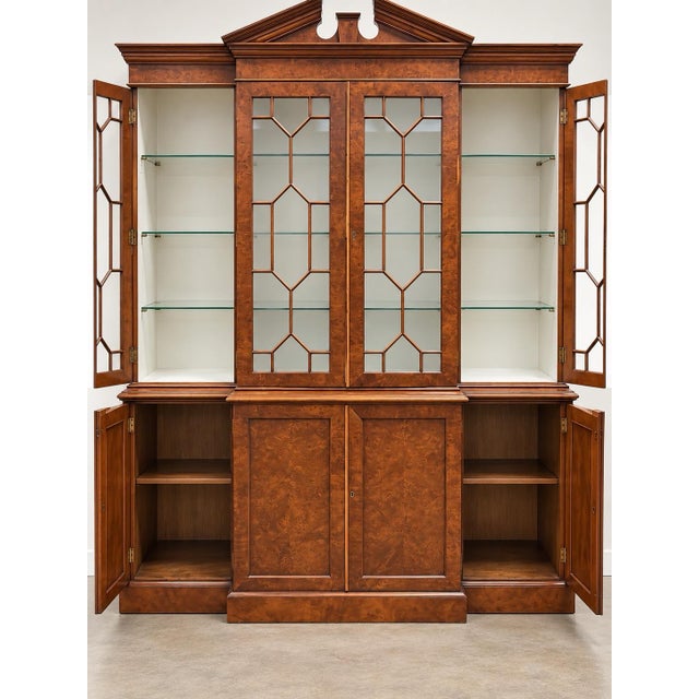 Chippendale English Smith Watson Chippendale Style Burl Yew Wood Bookcase Cabinet For Sale - Image 3 of 8