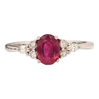 Bright Red Ruby Ring w Earth Mined Diamonds in Solid 14K Gold Oval 8x6mm For Sale