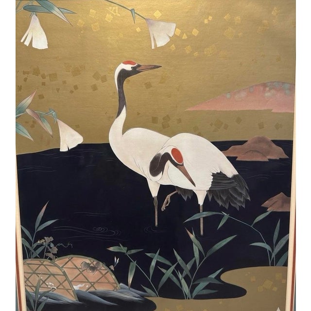 Japanese Late 20th Century Japanese Crane & Morning Glory Print by Turtle and Crane - Styled After James Mont & Tony Duquett For Sale - Image 3 of 10
