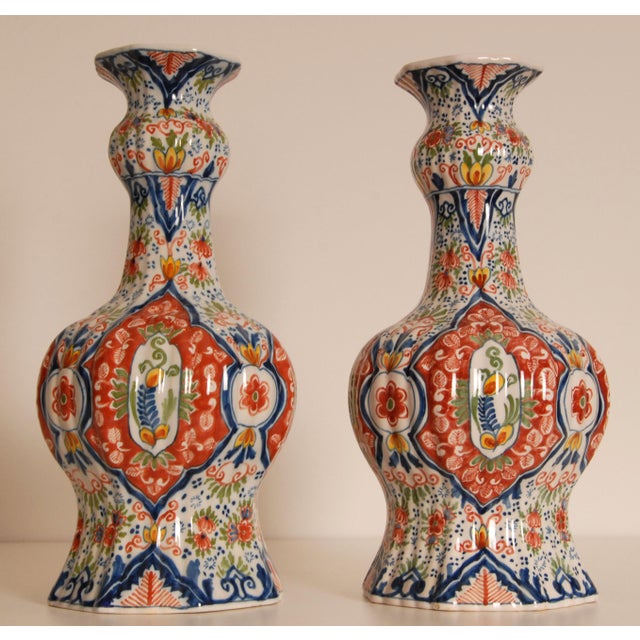 Delft Vases Polychrome Knob Vases Vintage Delftware Ceramic a Pair For Sale - Image 6 of 13