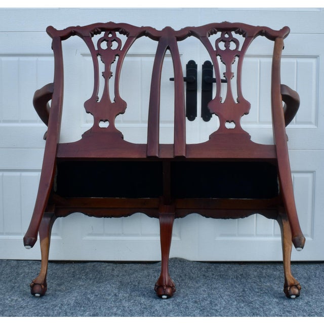Vintage Carved Mahogany Settee Chippendale Style Ball & Claw Feet For Sale - Image 16 of 16