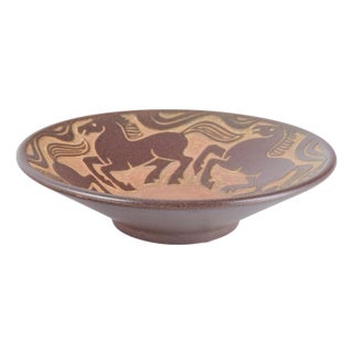 Large Stoneware Bowl with Horses Ornament by Michael Andersen, Bornholm, 1970s For Sale