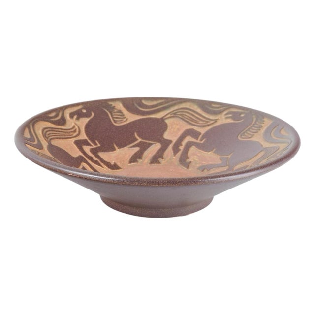 Large Stoneware Bowl with Horses Ornament by Michael Andersen, Bornholm, 1970s For Sale