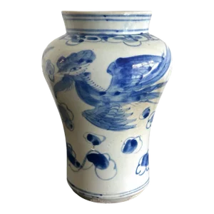 Antique Korean Porcelain Jar with Pheonix Design Joseon Dynasty