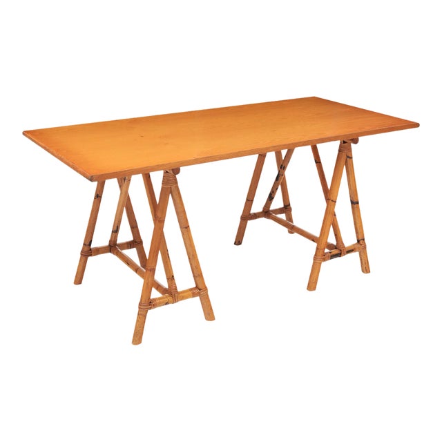 French Mid-Century Vintage Bamboo Desk For Sale