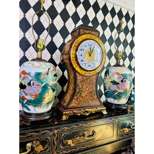 Baroque Castilian Imports Oversized Italian Florentine Style Hand-Painted Mantel Clock For Sale - Image 3 of 18