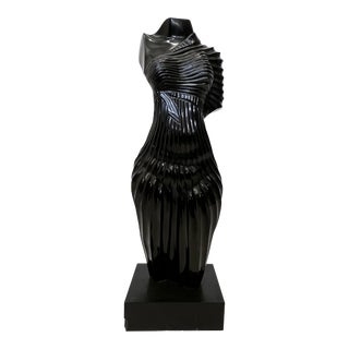 Late 20th Century Solid Black Marble Italian Sculpture of a Woman For Sale