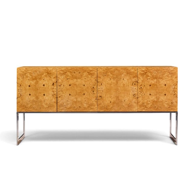Milo Baughman for Thayer Coggin Mid Century Burlwood and Chrome Credenza This credenza measures: 72 wide x 18 deep x 34.75...