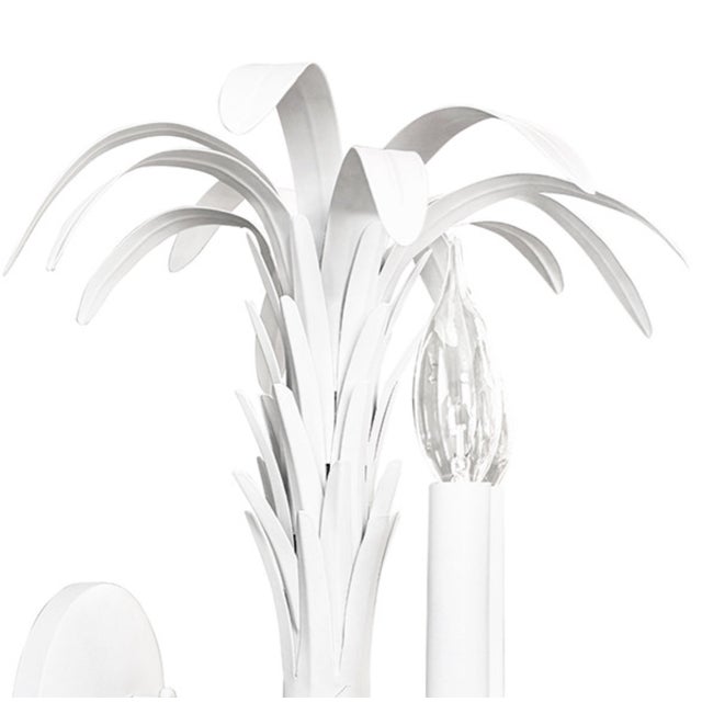 Worlds Away Matthew Izzo Home Resada White Palm Spray Two Arm Tole Metal Wall Sconce For Sale - Image 4 of 5
