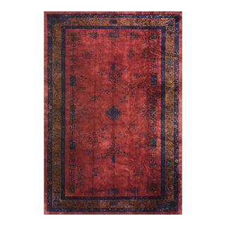 Fancy Red-Raspebery Background Color Wiht Asymmetric-Floral Patterns Chinese Art Deco Rug For Sale