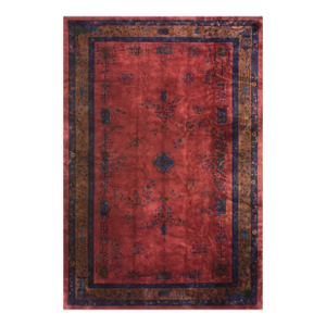 Fancy Red-Raspebery Background Color Wiht Asymmetric-Floral Patterns Chinese Art Deco Rug