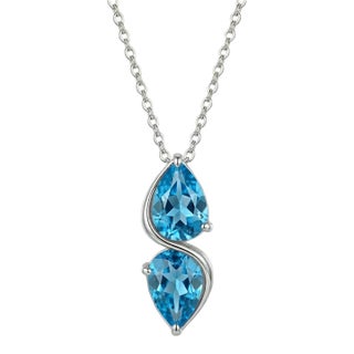 Swiss Blue Topaz Drop Dainty Necklace, Pear Cut Blue Gemstone Necklace For Sale