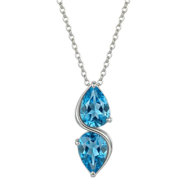 Swiss Blue Topaz Drop Dainty Necklace, Pear Cut Blue Gemstone Necklace For Sale