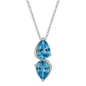 Swiss Blue Topaz Drop Dainty Necklace, Pear Cut Blue Gemstone Necklace