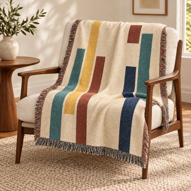 Mid-Century Modern Mid-Century Modern Geometric Woven Throw Blanket – 60 × 50 For Sale - Image 3 of 5