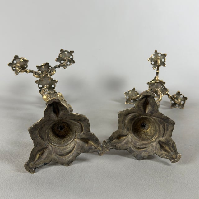 Metal Renaissance Revival Brass Candelabras with Noble Figures, 1960s, Set of 2 For Sale - Image 7 of 15