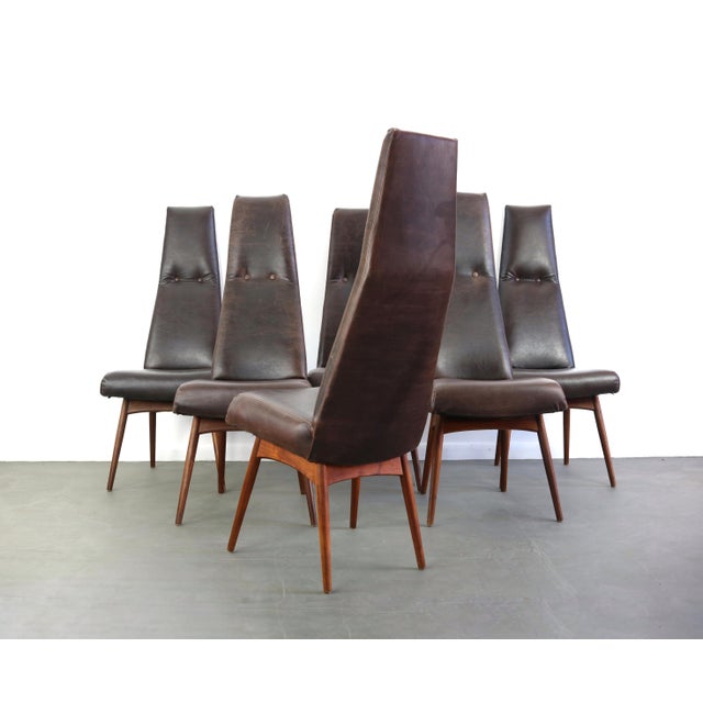 Wood Highback Model 2051-C Dining Chairs by Adrian Pearsall in Faux Leather & Walnut - Set of 6 For Sale - Image 7 of 8