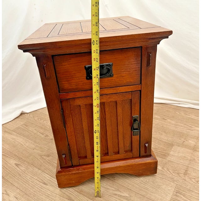 1990s Arts and Crafts Mission Style Side Tables Nightstands Drawer, Cabinet With Shelf, A Pair For Sale - Image 11 of 13