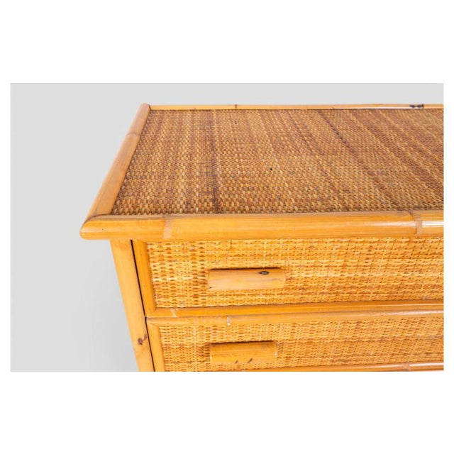 Vintage Bamboo and Woven Rattan Chest of 5 Drawers, 1970s For Sale - Image 10 of 11