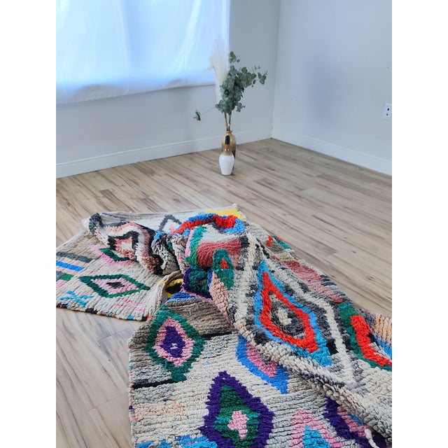 Multicolor Diamond Handwoven Wool Moroccan Boujaad Rug For Sale - Image 9 of 12