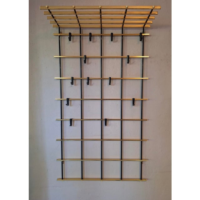 Black Wall-Mounted Brass and Metal Coat and Hat Rack, 1960s For Sale - Image 8 of 13