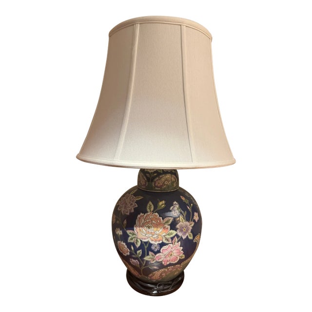 Blue Flowered Ginger Jar Lamp For Sale