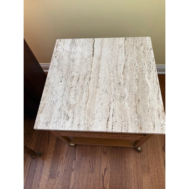 Harvey Probber 1960s Harvey Probber Travertine Top & Cane Drawer Side Table on Casters For Sale - Image 4 of 8