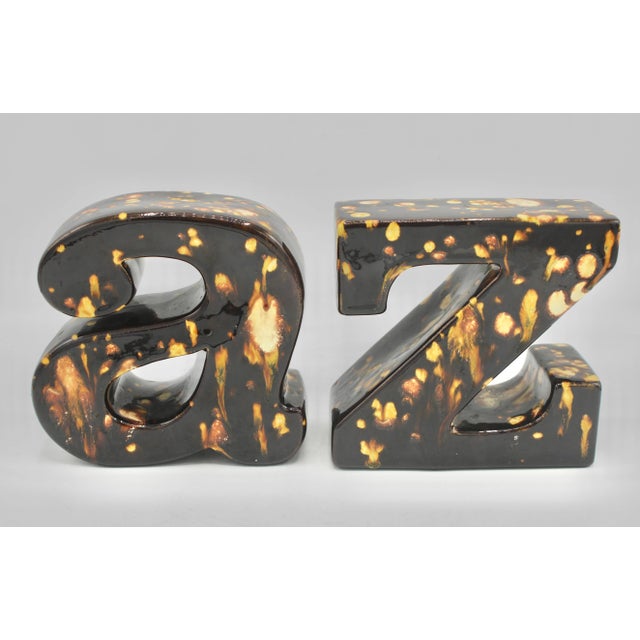Mid-Century Modern Vintage Mid Century Modern A-Z Ceramic Block Letter Bookends For Sale - Image 3 of 12