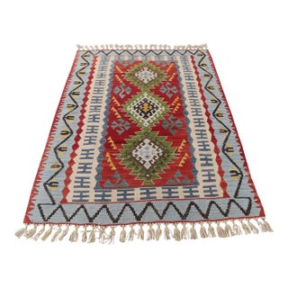 1960s Tribal Red Hand Knotted Kilim Rug For Sale