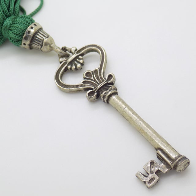 Green Vintage Italian Handmade Genuine Silver Life Size Secret Key Drawer With Green Tassel For Sale - Image 8 of 11