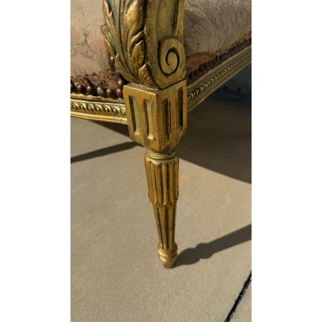 1970s Louis XVI Style Giltwood Settee With Scenic Tapestry Upholstery For Sale - Image 10 of 13