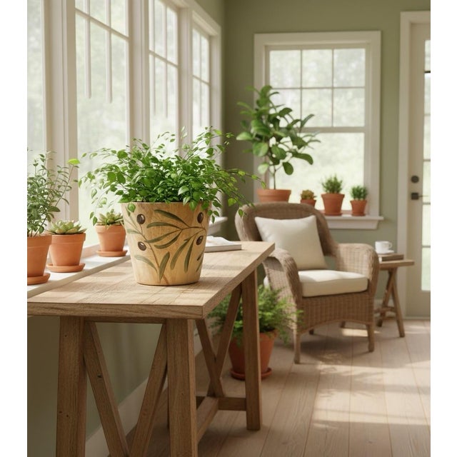 2000 - 2009 Hand-Painted Olive Branch Wooden Cachepot For Sale - Image 5 of 6