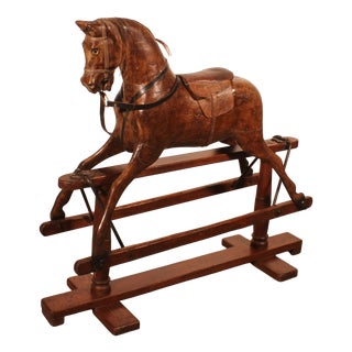 Polychrome Wooden Rocking Horse, 1800s For Sale